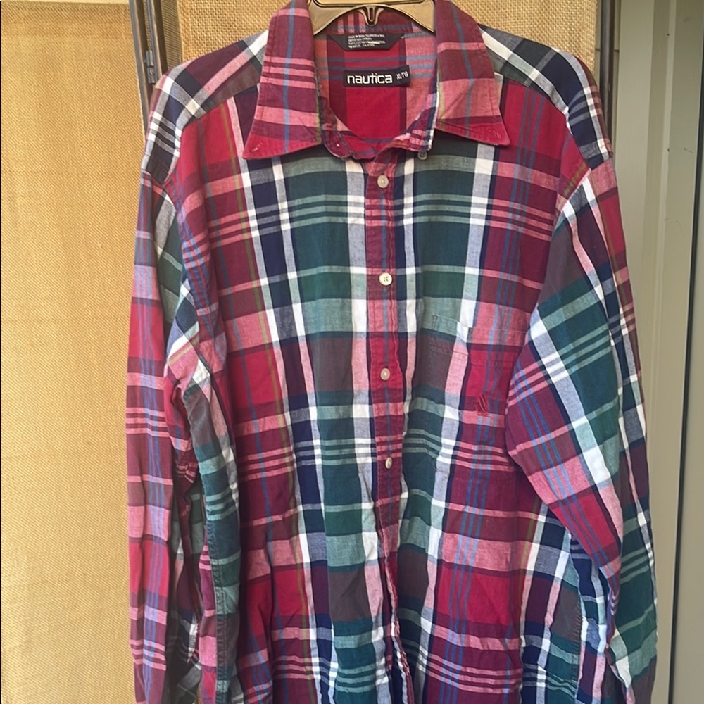Nautica Red and Green Casual‎ Button Down Shirt